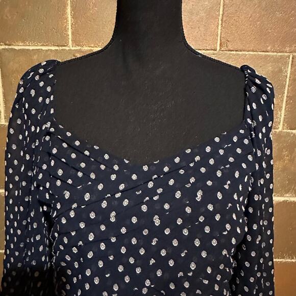 Express Navy Blue with White Polka Dot Blouse Top Women's S Small - Picture 3 of 8